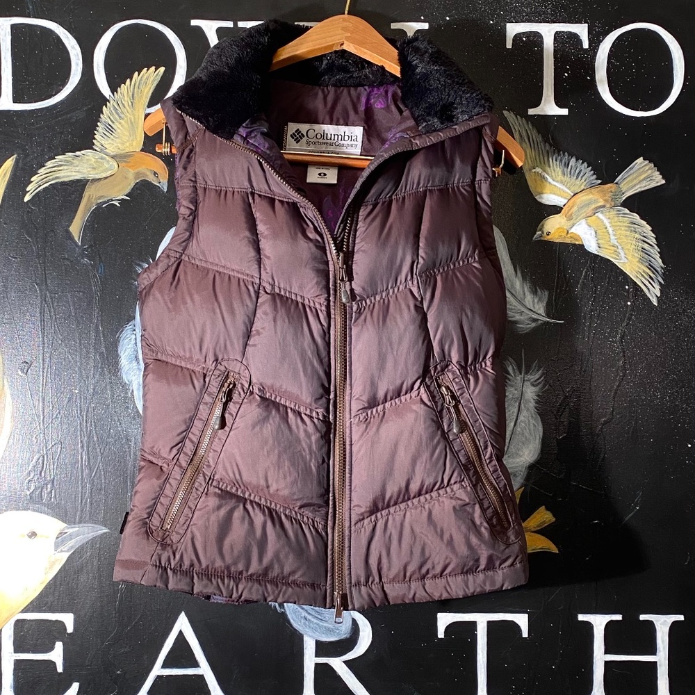 Columbia Plum Hoodie Vest with Faux Fur Trim